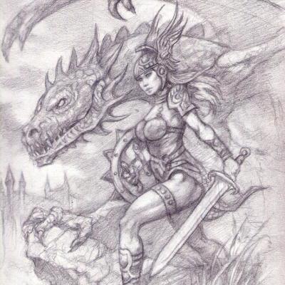 Guerriere et dragon